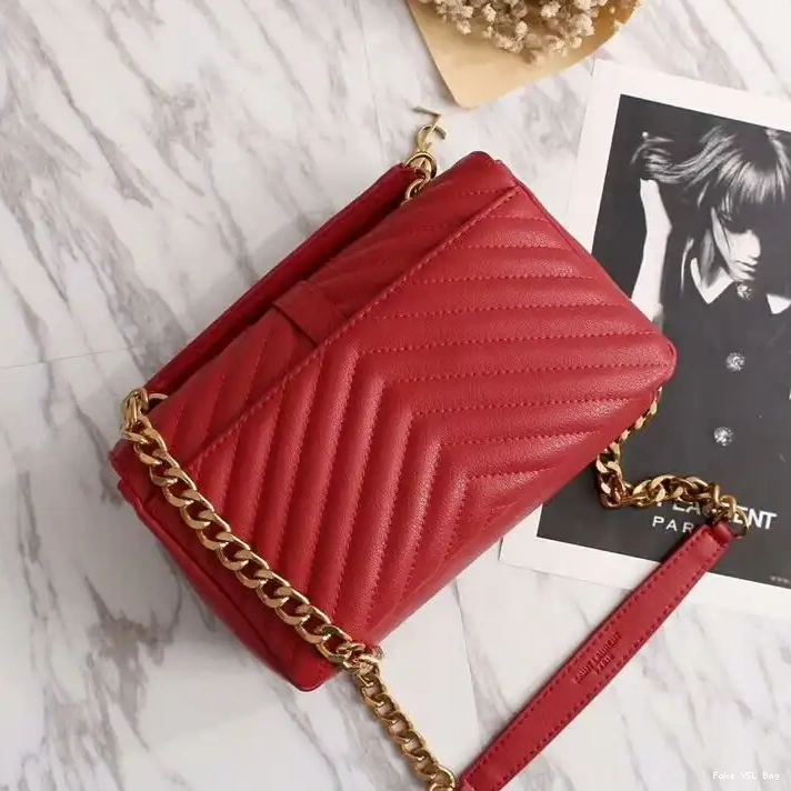 CHEAP Classic Matelasse College Chain In Gold Saint Laurent Leather Red Medium Bag 0327